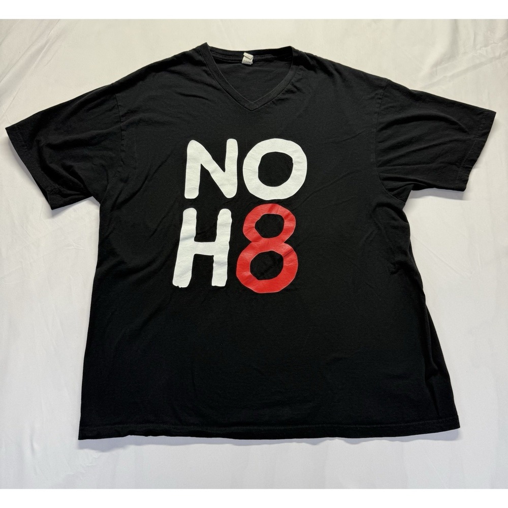 NO H8 Graphic V-Neck T-Shirt Black XL Tultex Fine Jersey Statement Tee
